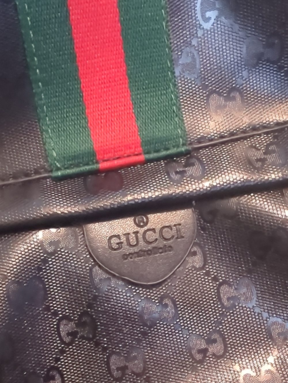 Gucci Black Leather Backpack with Green-Red Stripe - Picture 2 of 7